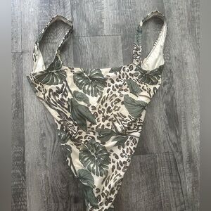 Leaf and Leopard Print Swimsuit